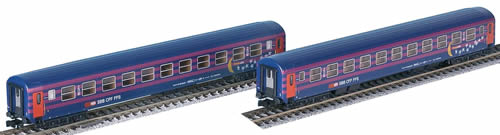 Kato HobbyTrain Lemke K23006 - 2pc RIC Passenger Coach Moon and Stars Set with interior lighting